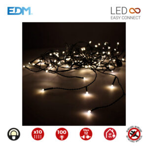 CORTINA EASY-CONNECT 2X1MTS 10 TIRAS 100 LEDS BLANCO CALIDO 30V (INTERIOR-EXTERIOR) EDM TOTAL 1