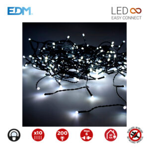 CORTINA EASY-CONNECT 2X2MTS 10 TIRAS 200 LEDS BLANCO FRIO 30V (INTERIOR-EXTERIOR) EDM TOTAL 3