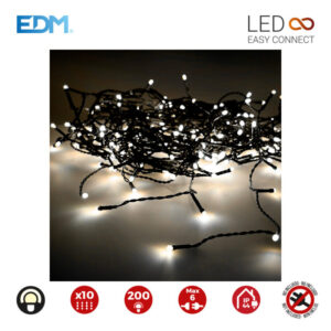 CORTINA EASY-CONNECT 2X2MTS 10 TIRAS 200 LEDS BLANCO CALIDO 30V (INTERIOR-EXTERIOR) EDM TOTAL 3