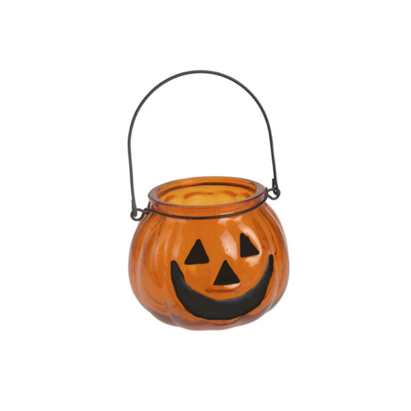 PORTAVELAS CALABAZA HALLOWEEN CRISTAL 9X8CM