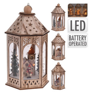 FAROLILLO LED DE MADERA CON ESCENA NAVIDEÑA