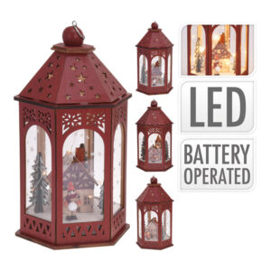 FAROLILLO LED DE MADERA CON ESCENA NAVIDEÑA